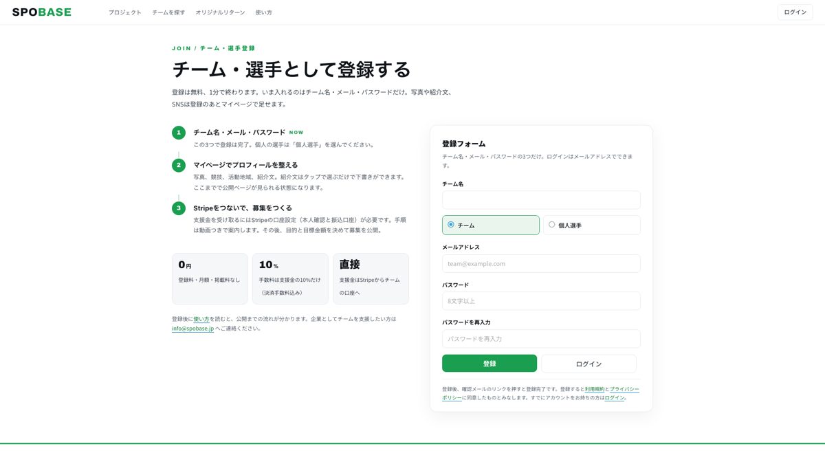 登録画面。入力は4つだけです